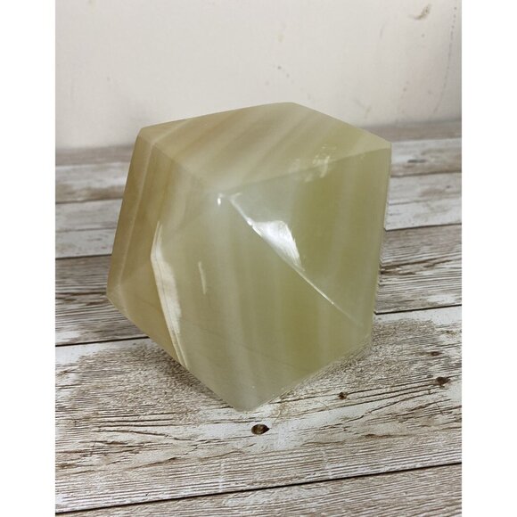 Onyx Paperweight Geometrical Tetradecagon Natural White Cream Brown Marbling Vtg - Picture 7 of 13